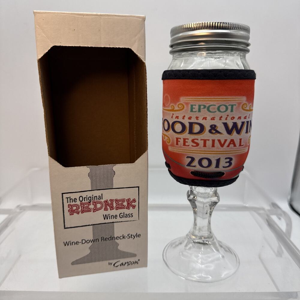 Novelty Red Neck Wine Glass - Brand New In Box. Epcot Food And Wine Coozy 2013.